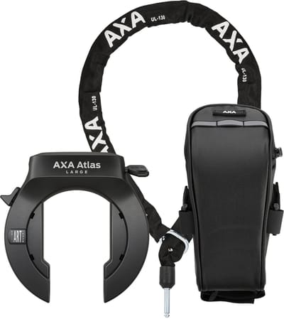 AXA Atlas Large + ULC 130/5,5 Plug‑in Ketting + Tas – Fietsslot Bundel – ART 2 Frameslot – 130 cm Insteekketting – Zwart