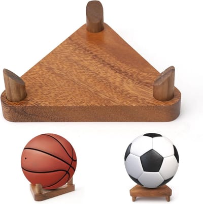 Houten Ballenhouder, Vintage Display voor Basketbal, Voetbal en Volleybal, Stevige Rack voor Tafel, Woonkamer, Slaapkamer en Kantoor, Elegante Ballenstandaard