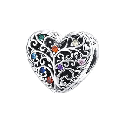 Levensboom multi zirconia hart bedel | bedels voor armband | tree of life bead | Zilverana | geschikt voor alle bekende merken | 925 zilver | moederdag