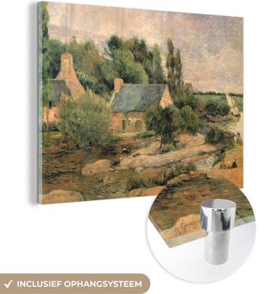 ® Glasschilderij 40x30 cm - Schilderij acrylglas - De wasvrouwen in Pont-Aven - Schilderij van Paul Gauguin - Foto op glas - Muurdecoratie woonkamer - Wanddecoratie slaapkamer - Schilderijen