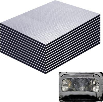 Set van 12 Zelfklevende Isolatiematten 25 x 18 cm voor Geluidsisolatie en Warmte-isolatie, Aluminium Folie Schuim, Geschikt voor Deuren, Motorkap en Interieur