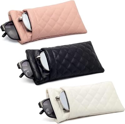 3 Stuks - Brillenkokers - Dubbellaags automatisch sluitende brillen opbergtas - Zachte leesbrillentas - Zachte leren brillenzakjes - Roze, Wit, Zwart - 18*10cm - Stijlvolle brillenkoker - Draagbare unisex brillenkoker - Zonnebrillentas - Opbergzak