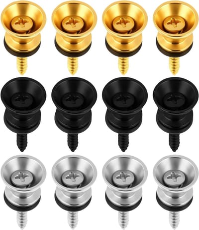 Gitaarbandknoppen - Gitaarriemklemmen Straplocks - Instrument Beveiligen - Zink-legering - 12 stuks - Zwart Zilver Goud