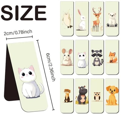 12 Stuks Magnetische Boekenleggers Dieren | Sterke Bladwijzers | Schattige Designs | Cadeau voor Kinderen & Lezers | Page Markers Se