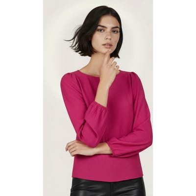 EsQualo Blouse R-neck Structure Fuchsia Maat: 34 | Longsleeves Outlet | Dames | Roze