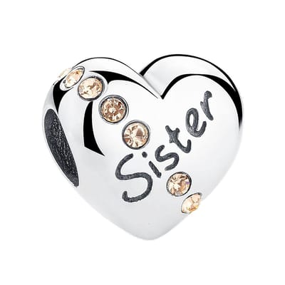 Hart Sister bead zirkonia | zus bedel | bedels voor armband | Zilverana | geschikt voor alle bekende merken | 925 zilver | moederdag