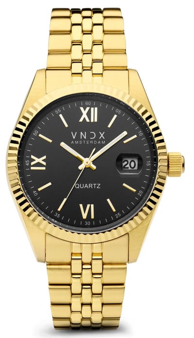 VNDX Amsterdam Dare Devil XL - Horloge - Goudkleurig Zwarte wijzerplaat Datumaanduiding
