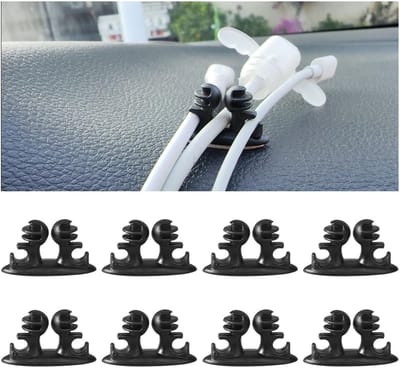 Dailygoods - Dailygoody - Kabelhouder - Kabelorganizer - 8 stuks - Zwart - USB-kabel - Geschikt voor bureau en auto - Universele sticker