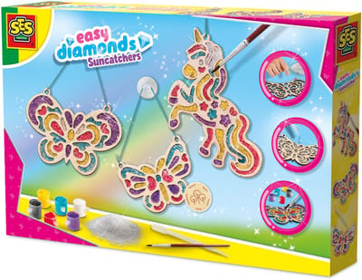 SES Creative Easy diamonds - Suncatchers - Zonnevanger - Knutselen - Voor Meisjes Vanaf 6 Jaar - 6 Kleuren - 3 Vormen