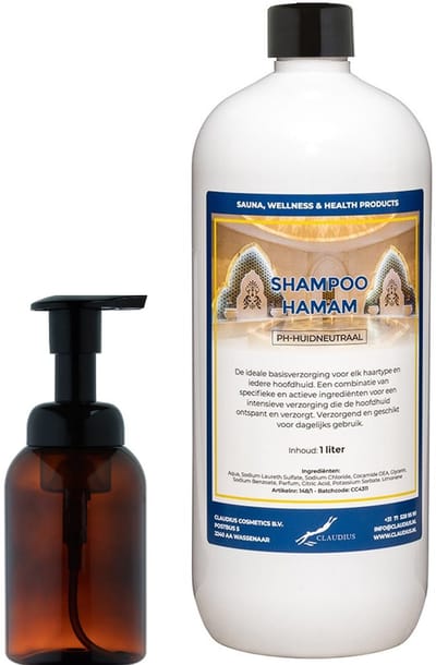 Shampoo Hamam 300 ml - zeepdispenser amber bruin met pomp + 1 liter - haarverzorging