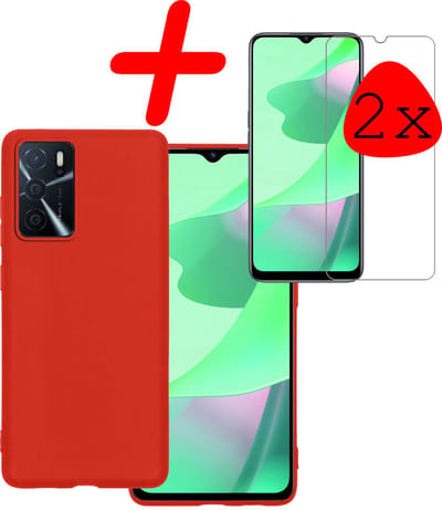 Hoesje Met 2x Screenprotector - Geschikt voor OPPO A16s - Sterk & Shockproof - Back Cover - Siliconen Case - Telefoon Hoes - Rood