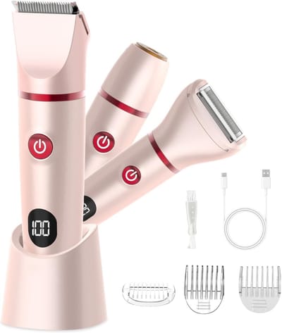 3-in-1 elektrisch scheerapparaat voor de geslachtsdelen voor dames, IPX6 waterdicht, roze