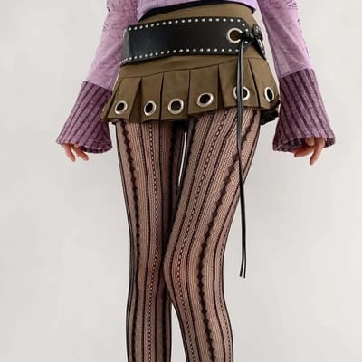Nieuwe Dames Sexy Gestreepte Verticale Nerf Kant Panty Kousen Uitgesneden Brede Streep Cirkels Panty Kousen Jk Mesh Ademend Visnet Sokken One Size gray