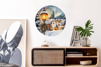 WallCircle - Wandcirkel - Muurcirkel - Kerstdorp - Huizen - Sneeuw - Kerst - Aluminium - Dibond - 60x60 cm - Binnen en Buiten