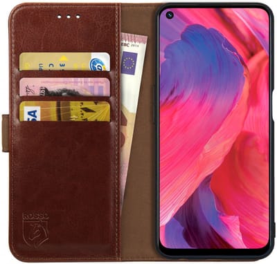 Rosso Element Book Case Wallet Hoesje Geschikt voor Oppo A54 5G | Portemonnee | 3 Pasjes | Magneetsluiting | Stand Functie | Bruin