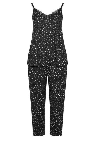 Yours Curve Zachte Pyjama Met Bandjes En Ster In Zwart Size 40-42