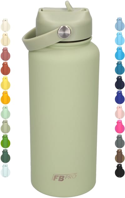 Thermos waterfles 1 liter - Isolerende Waterfles met Draaibare Drinktuit - Houdt Koud Drinken Écht KOUD - Pea Green - Drinkfles voor Volwassenen met Handvat - Ert Groen
