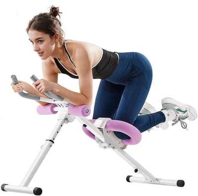 Buikspiertrainer - AB-machine thuissportsysteem - Krachttraining thuis - Instelbare moeilijkheidsgraden - 150 kg capaciteit - Wit roze