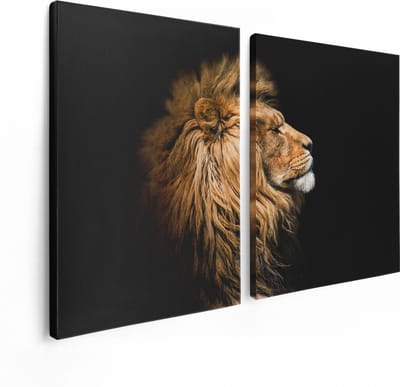 Artaza Canvas Schilderij Tweeluik Leeuw - Leeuwenkop - 120x80 - Foto Op Canvas - Canvas Print