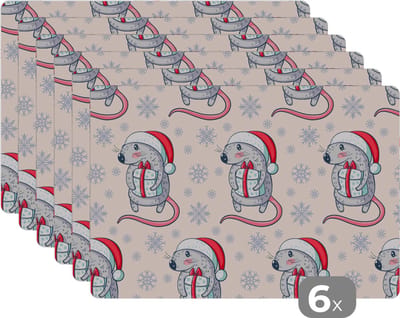 Placemat - Placemats kunststof - Rat - Kerstcadeau - Kinderen - Kerst - Patronen - 45x30 cm - 6 stuks - Hittebestendig - Anti-Slip - Onderlegger - Afneembaar