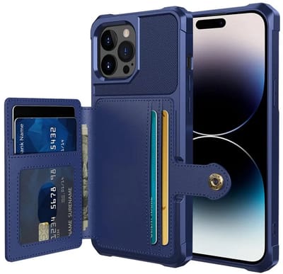 Portemonnee Hoesje Geschikt voor Apple iPhone 14 Pro Max - Back Cover met Pasjeshouder - Telefoonhoesje voor Pinpas - Kaarthouder op Achterkant - Case met Magneet Blauw