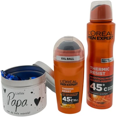 L’Oréal Men Expert Heren Cadeauset – Deo Spray & Deo Roller + Snoepblikje “Liefste Papa” – Cadeau voor Mannen