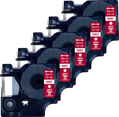 DULA Dymo D1 40927 Compatible label tape - 5 lettertapes - Wit op rood - 9mm x 7m