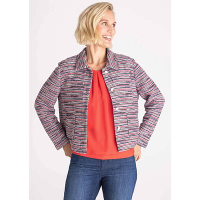 Boucléblazer met glansgaren - blauw / rood / gebroken wit - Gr. 38 van Goldner Fashion