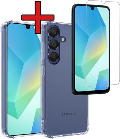 Hoesje - Met Screenprotector - Geschikt voor Samsung Galaxy A16 - Sterk & Shockproof - Back Cover - Siliconen Case - Telefoon Hoes - Shock Proof - Telefoonhoes - Transparant