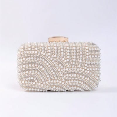 Sac de soirée Perle de Simulation Vintage Sac à Broderies Perles Sac pour Robe de Banquet Sac à Main Élégant pour Dames golden white