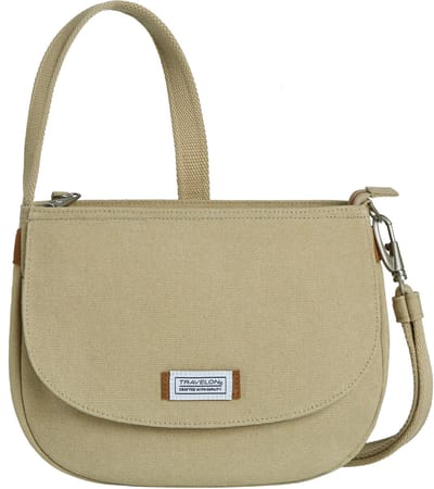 Travelon Heritage Anti‑diefstal Saddle Crossbody Tas – Natural – Crossbody met RFID, snijbestendige band en vergrendelbare ritsen