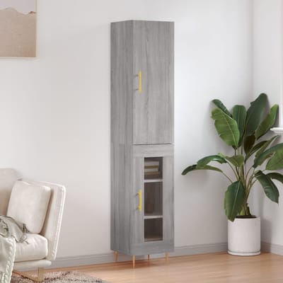 vidaXL - Hoge - kast - 34,5x34x180 - cm - bewerkt - hout - grijs - sonoma - eikenkleurig