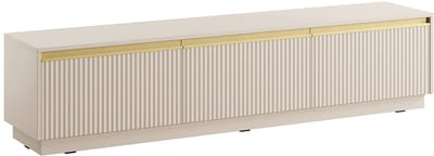 Vente-unique Zwevend of staand tv-meubel met 3 deurtjes van MDF - Beige en goudkleurig - POSINIA