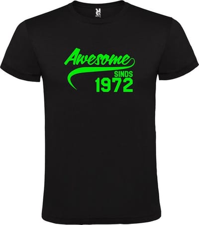 Zwart T-shirt ‘Awesome Sinds 1972’ Neon Groen Maat XS