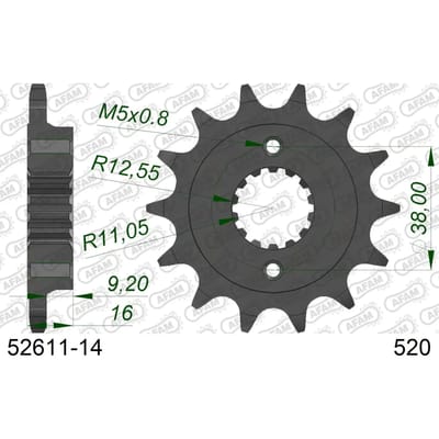 Stalen motortandwiel voor Afam 520 14 dents