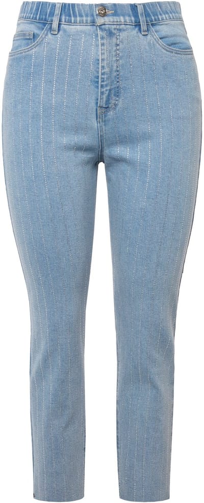 Studio Untold - Dames - Mom jeans hoge taille glitterstrepen 5-pocket - Licht blauw denim - Maat 56