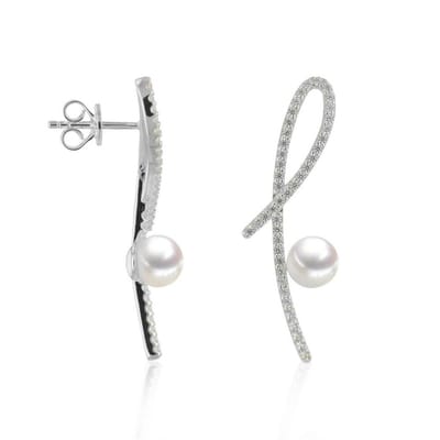 Luna-Pearls - 315.0469 - Oorbellen - Dames - 925er Zilver gerhodineerd - Zoetwatercultuurparel en Zirkonia