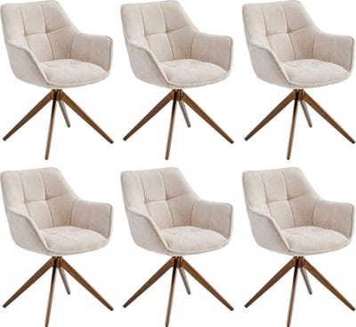 Colenis® - Boston Eetkamerstoelen - Set van 6 - Beige - Chenille Stof - 180° Draaistoelen - Geborsteld Goud Poten - Gestoffeerde zitting