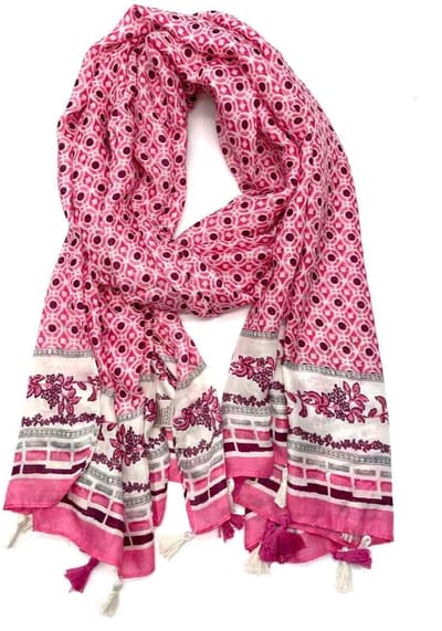 Lange dames sjaal Kathleen-fantasiemotief-roze wit bordeaux rood grijs donker candy