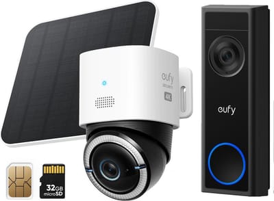 eufy 4G LTE S330 Camera - met WiFi Nachtzicht - 4K Pan&Tilt - Volkomen draadloos met zonnepaneel - AI Tracking en 4G verbinding met simkaart +C30 Draadloze Video Deurbelset 2K FHD - Accu- kan ook zonder Homebase