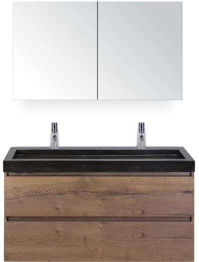 Maxx XL Badmeubelset 120 cm - Tabacco - Wastafel Lucca Enkel 2 Kraangaten met Spiegelkast