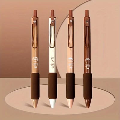 Set van 4 Elegante Koffiekleurige Gelpennen met Een Ultra-Fijne Punt en Een Zachte Grip, Ontworpen voor Gemakkelijk en Comfortabel Schrijven, Perfect voor Studenten brown
