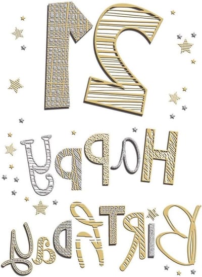 Verjaardagskaart Leeftijd 21 - Wenskaart Feestelijk - Jubileum Vieren - Getextureerde Folie - 9 x 6 Inch - Witgoud Zilver