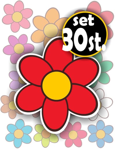 Jerma - Flower Power Bloemenstickers - 30st – 2 maten 8x9 cm en 5.5x5 cm - Vinyl - zelfklevend