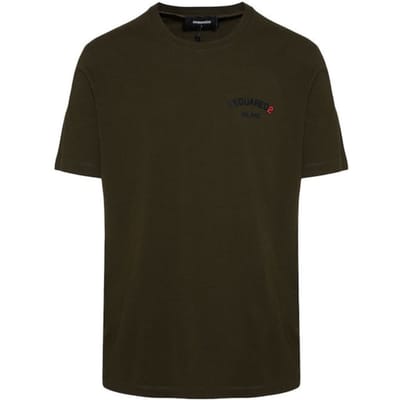 Dsquared2 Regular Fit T-shirt Met Rubberen Logo In Militaire Groene Kleur