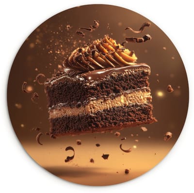 WallCircle® Wandcirkel 30x30 cm - Muurcirkel Taart - Chocolade - Eten - Brownie - Muurdecoratie woonkamer - Wanddecoratie keuken - Kamer decoratie accessoires - Ronde schilderijen
