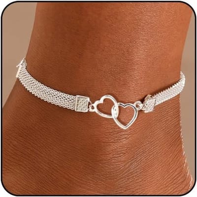 Dubbele Hart Enkelband - Zilveren Waterdichte Diamant Rhinestone, Elegante Enkelketting voor Vrouwen, Perfecte Zomeraccessoire van 925 Zilver