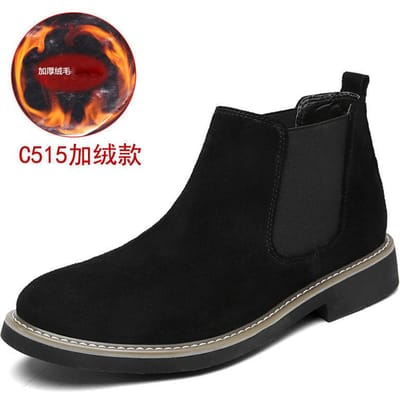 Herfst en Winter Hoge Schoenen Heren Plus Maat Katoen Gevoerde Schoenen met Fluweel Lederen Laarzen Korte Laarzen Sneeuwlaarzen Heren Lederen Chelsea Boots 46 black