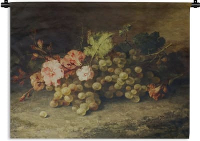 Wandkleed - Wanddoek - Fruit - Stilleven met druiven - Oude meesters - 120x90 cm - Wandtapijt