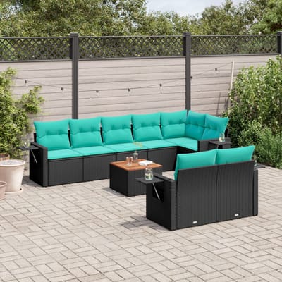 vidaXL - 9-delige - tuinbankset - met - kussens - van - zwart - polyrotan